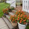 12 Bundles UV-Resistant Artificial Tulips – 60 Heads Silk Fake Flowers with Greenery for Outdoor Planter, Porch, Garden & Patio Decor (Orange)